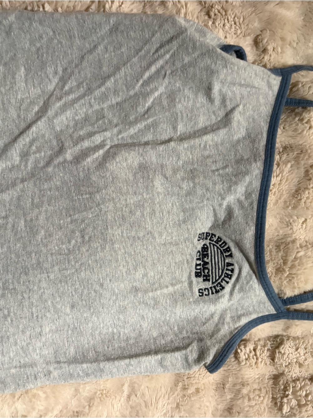 Superdry Heather Gray Tank Top with Blue Trim